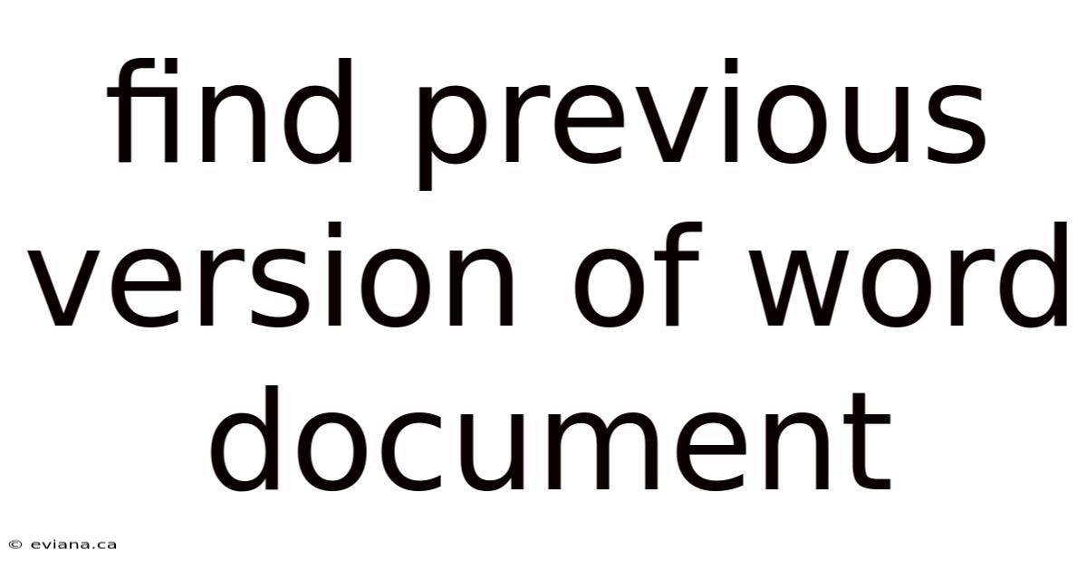 Find Previous Version Of Word Document