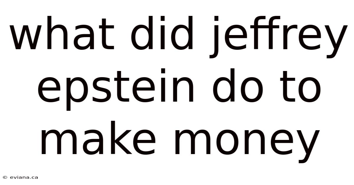 What Did Jeffrey Epstein Do To Make Money